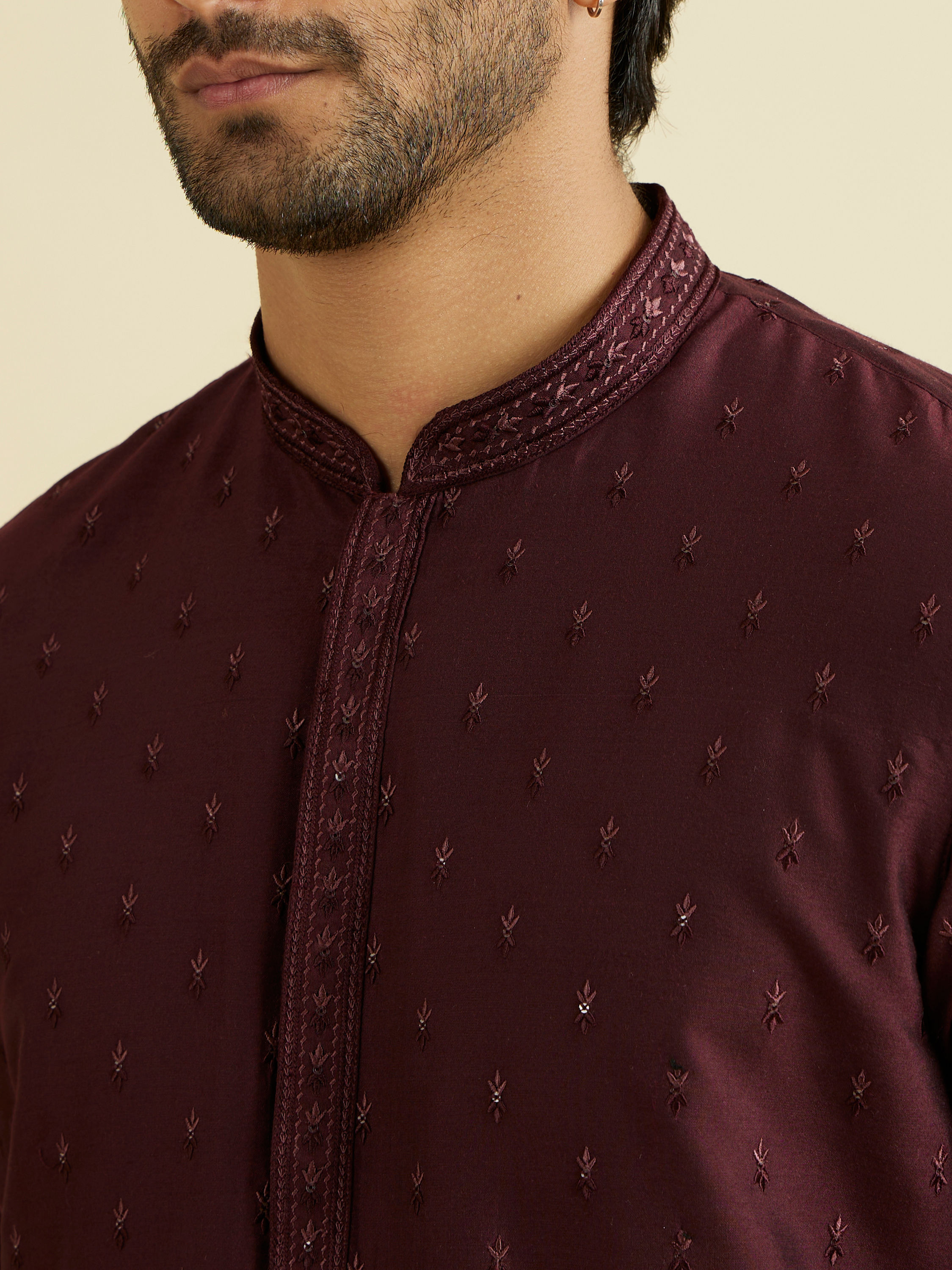 Manyavar Men Regal Wine Kurta Pajama Ensemble