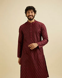 Manyavar Men Maroon Red Buta Jaal Patterned Kurta Set