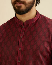 Manyavar Men Maroon Red Buta Jaal Patterned Kurta Set