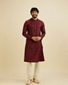 Manyavar Men Maroon Red Buta Jaal Patterned Kurta Set