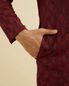 Manyavar Men Maroon Red Buta Jaal Patterned Kurta Set