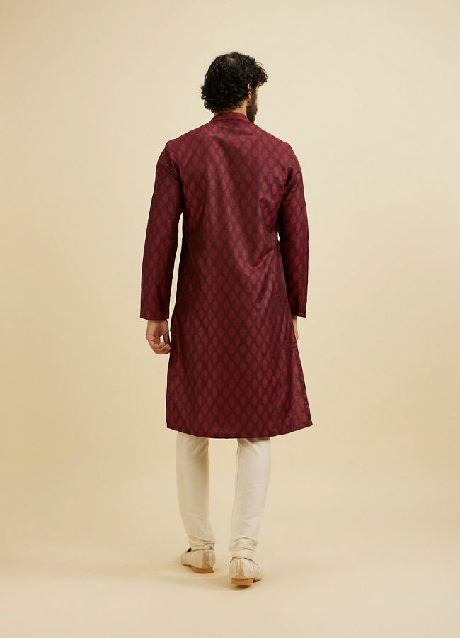 Manyavar Men Maroon Red Buta Jaal Patterned Kurta Set