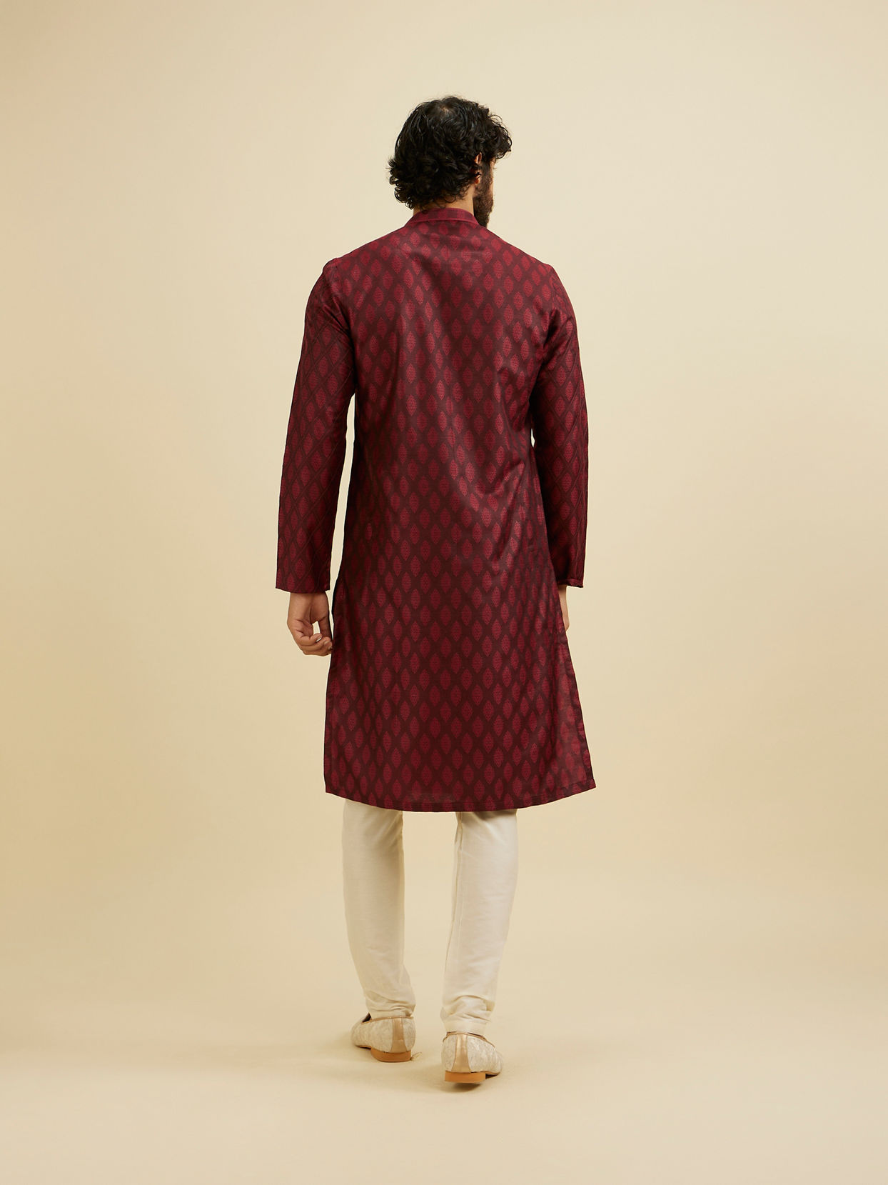 Manyavar Men Maroon Red Buta Jaal Patterned Kurta Set