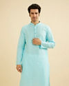 Manyavar Men Powder Blue Kurta Set with Shimmery Linear Patterns
