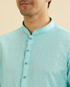 Manyavar Men Powder Blue Kurta Set with Shimmery Linear Patterns