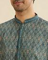 Manyavar Men Teal Blue Medallion Jaal Patterned Kurta Set