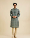 Manyavar Men Teal Blue Medallion Jaal Patterned Kurta Set