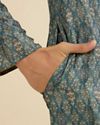 Manyavar Men Teal Blue Medallion Jaal Patterned Kurta Set