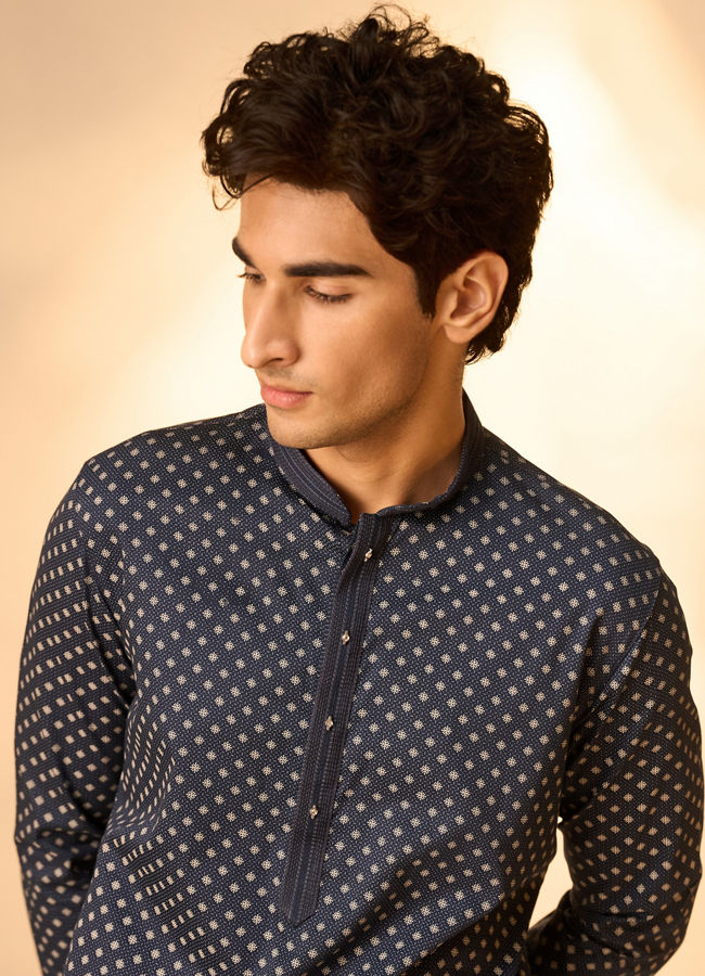 Manyavar Men Royal Blue Ensemble Kurta Pajama