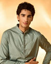 Manyavar Men Aqua Green Dotted Print Kurta Set