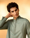 Manyavar Men Aqua Green Dotted Print Kurta Set