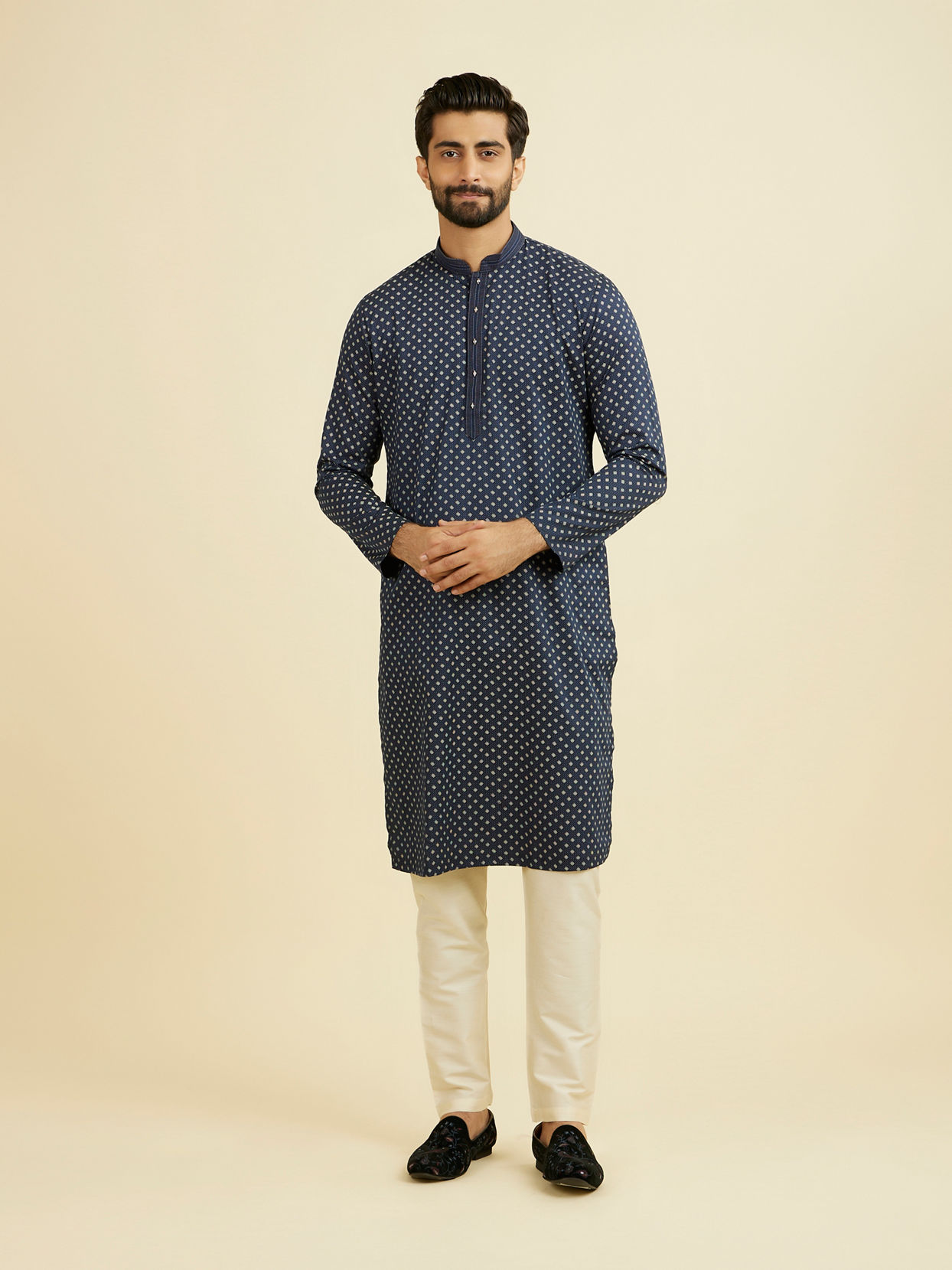 Manyavar Men Royal Blue Ensemble Kurta Pajama