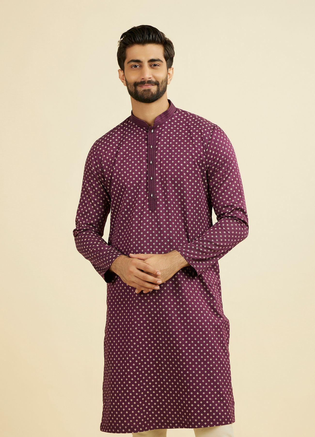 Manyavar Men Purple Cotton Kurta Pajama Set