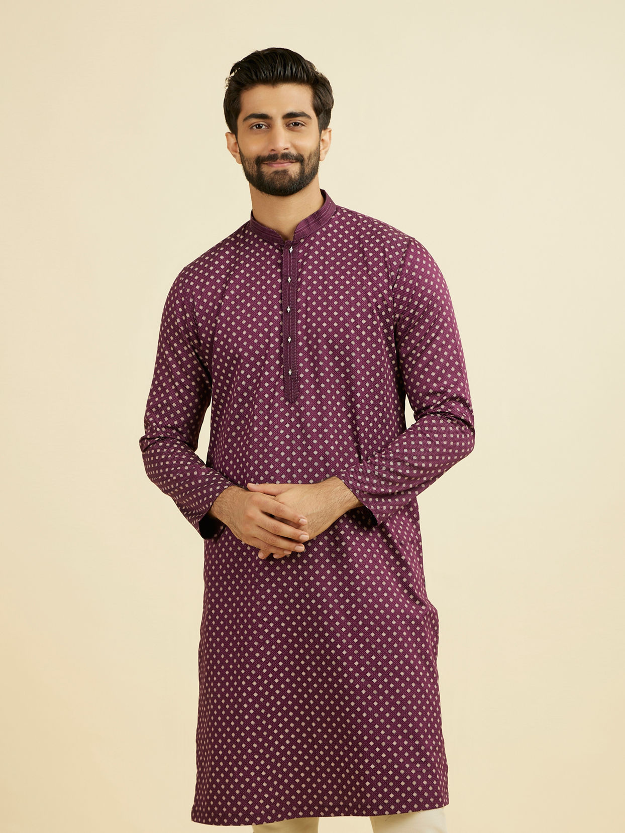 Manyavar Men Purple Cotton Kurta Pajama Set