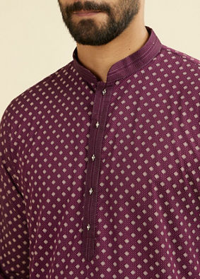 Manyavar Men Purple Cotton Kurta Pajama Set