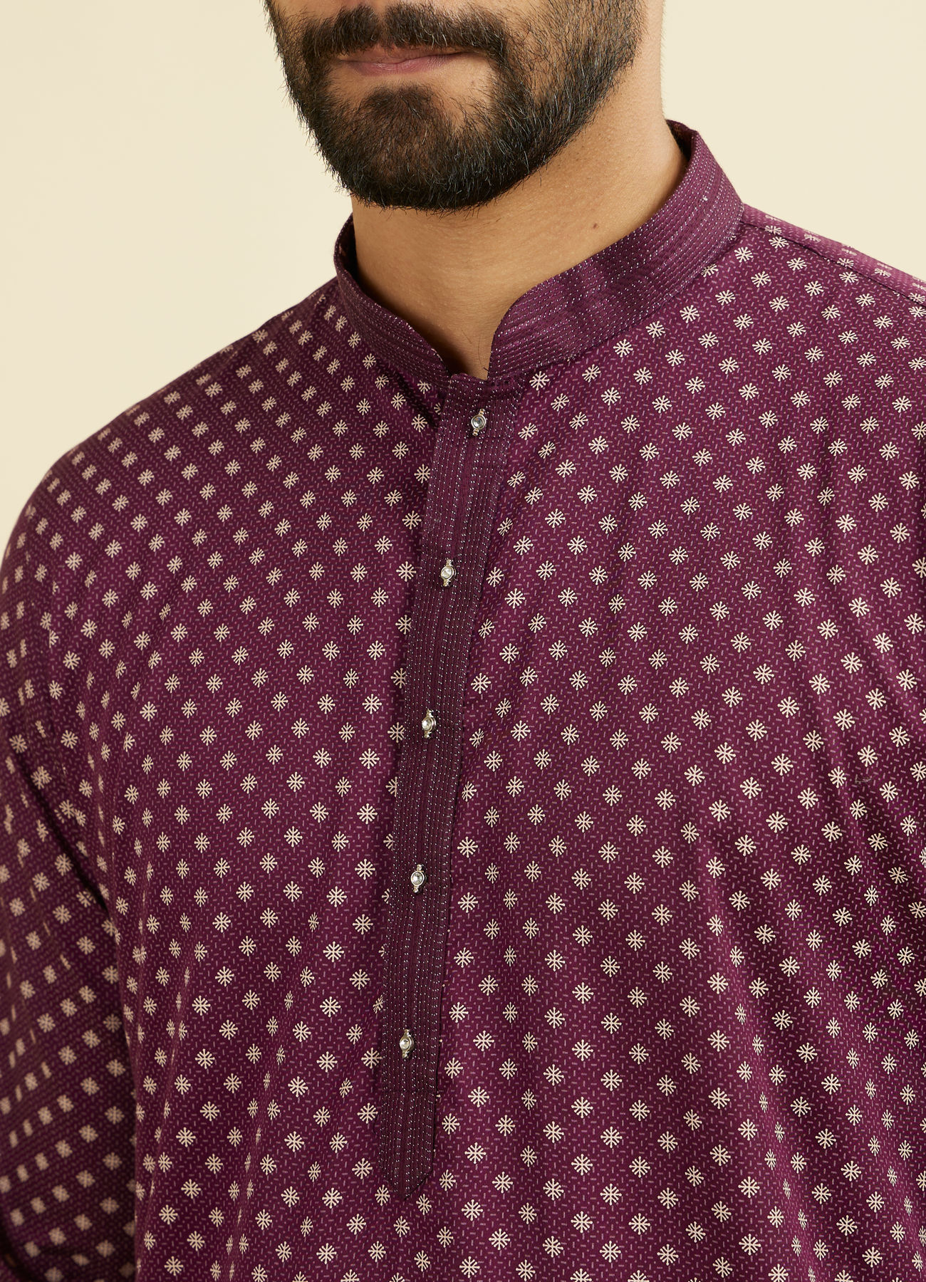 Manyavar Men Purple Cotton Kurta Pajama Set