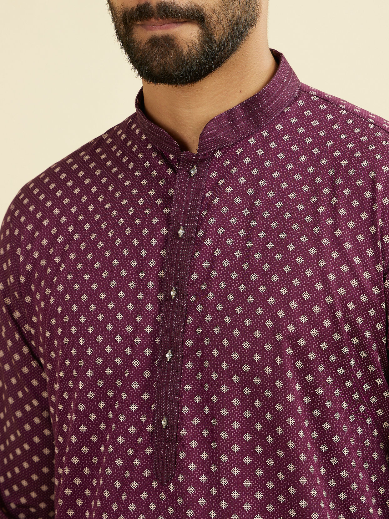 Manyavar Men Purple Cotton Kurta Pajama Set