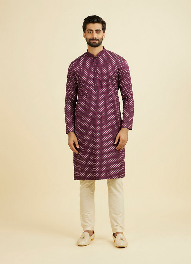 Manyavar Men Purple Cotton Kurta Pajama Set