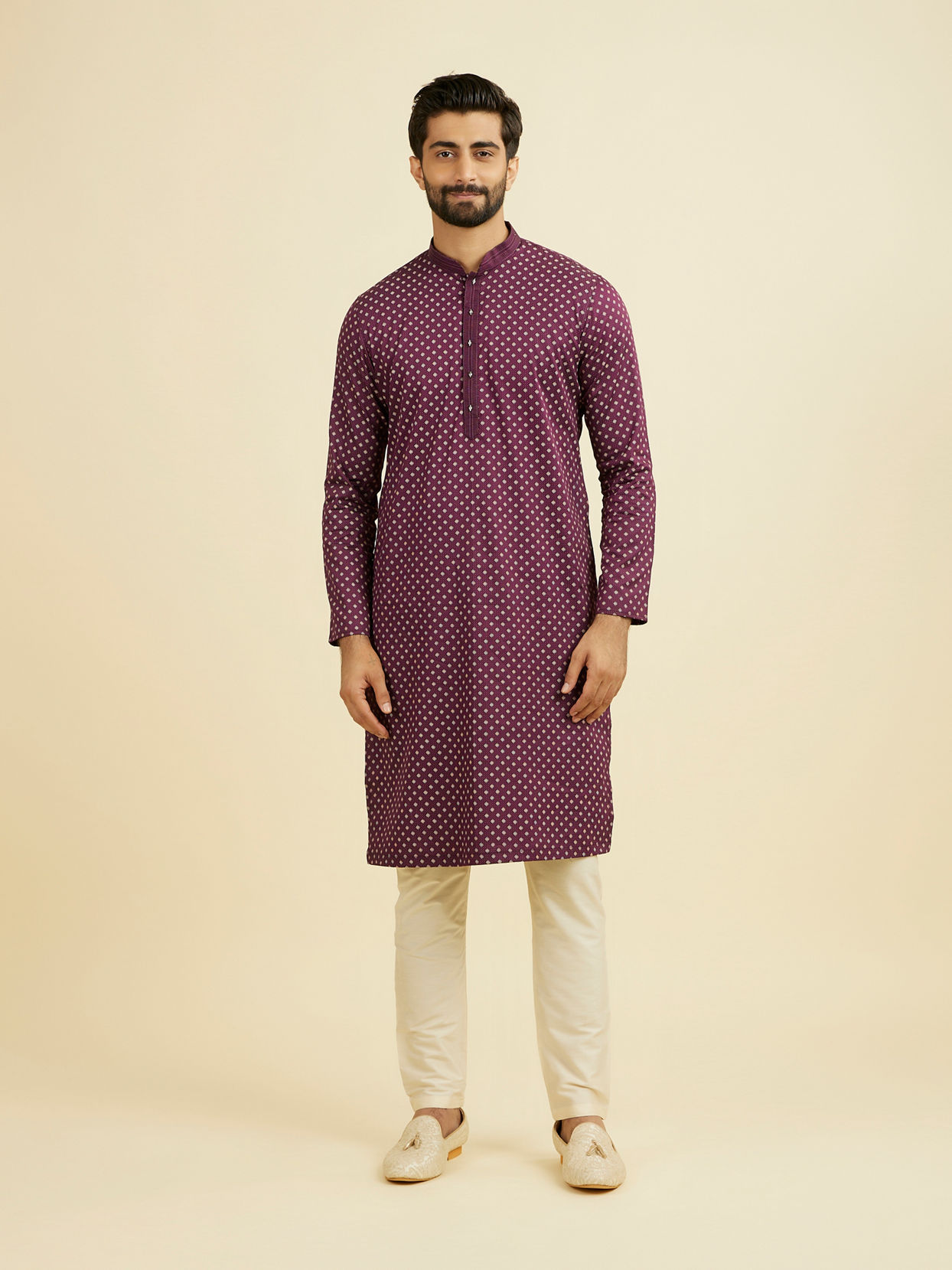 Manyavar Men Purple Cotton Kurta Pajama Set