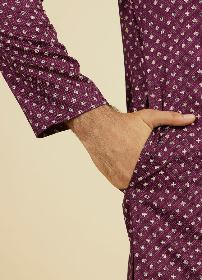 Manyavar Men Purple Cotton Kurta Pajama Set