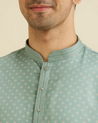 Manyavar Men Aqua Green Dotted Print Kurta Set