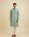 Manyavar Men Aqua Green Dotted Print Kurta Set