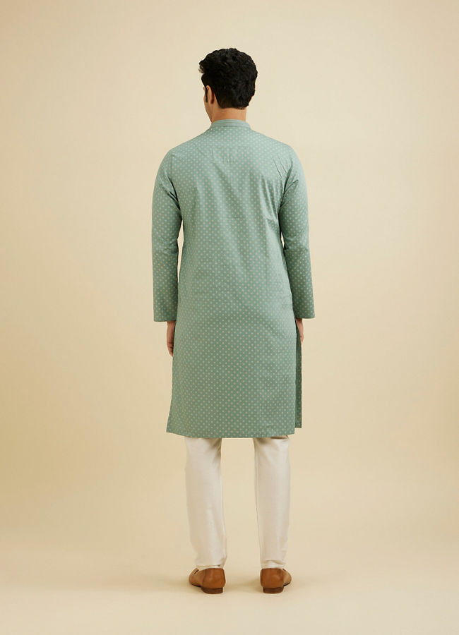 Manyavar Men Aqua Green Dotted Print Kurta Set