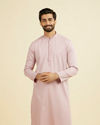 Manyavar Men Dusty Pink Cotton Printed Kurta Pajama Set