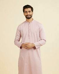 Manyavar Men Dusty Pink Cotton Printed Kurta Pajama Set