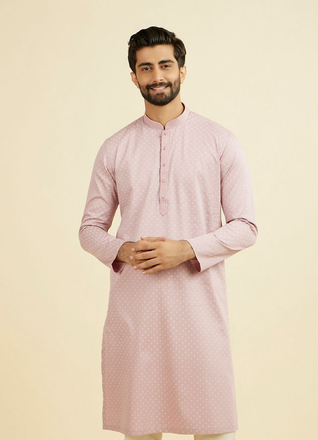 Manyavar Men Dusty Pink Cotton Printed Kurta Pajama Set