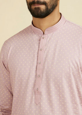 Manyavar Men Dusty Pink Cotton Printed Kurta Pajama Set