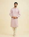Manyavar Men Dusty Pink Cotton Printed Kurta Pajama Set