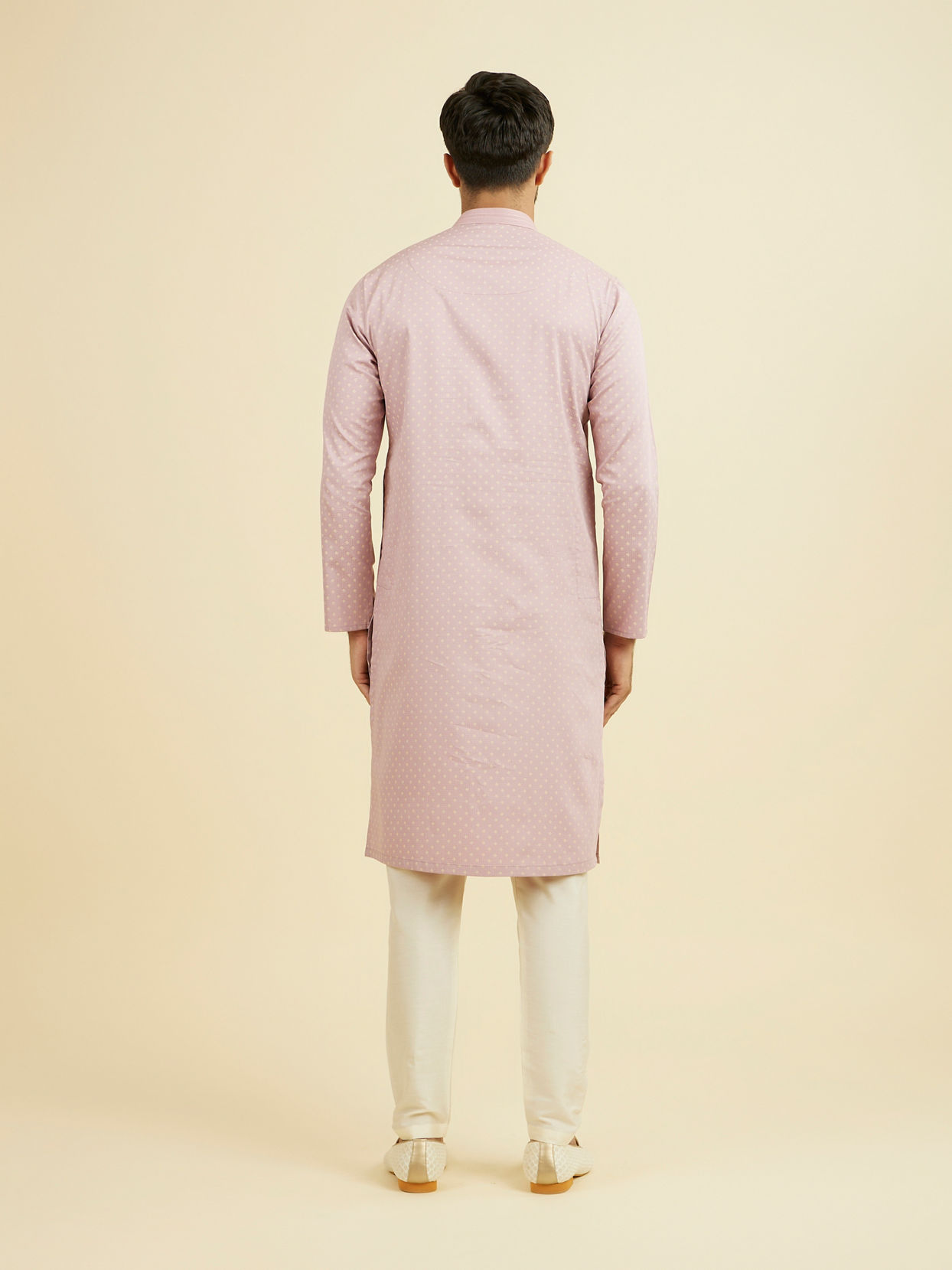 Manyavar Men Dusty Pink Cotton Printed Kurta Pajama Set