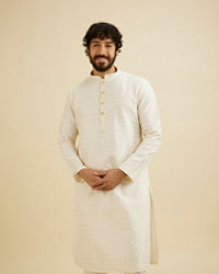 Manyavar Men Cream White Chikankari Kurta Set With Sequin Work