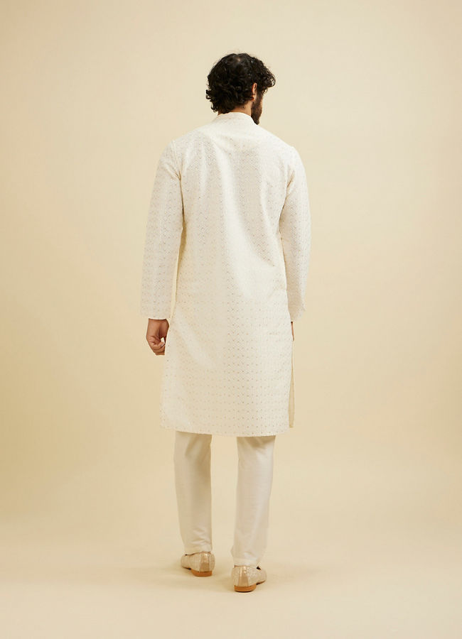 Manyavar Men Cream White Chikankari Kurta Set With Sequin Work