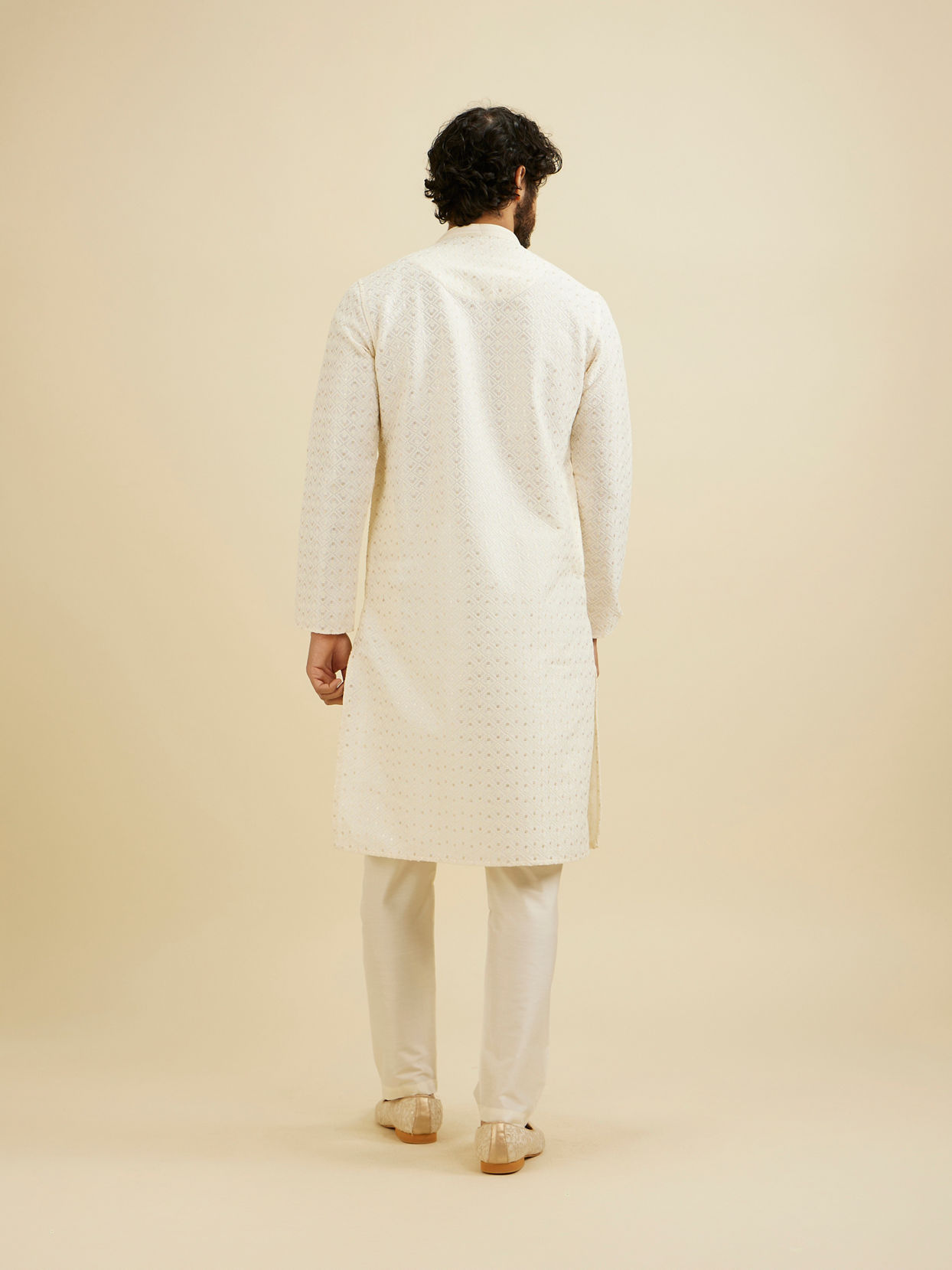 Manyavar Men Cream White Chikankari Kurta Set With Sequin Work