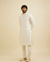 Manyavar Men Cream White Chikankari Kurta Set With Sequin Work