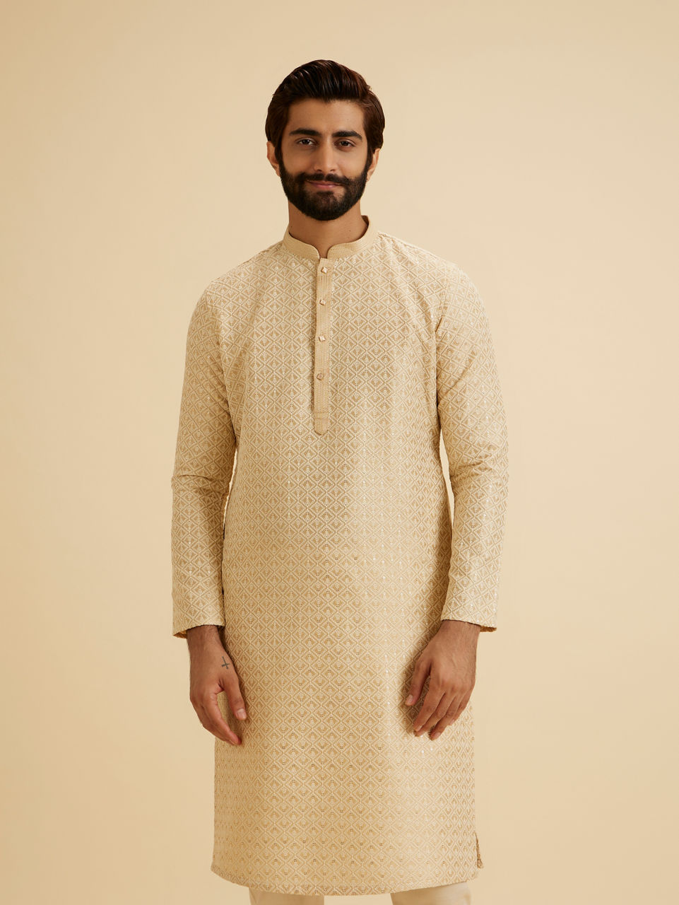 Manyavar Men Beige Awesome Aura Kurta Pajama