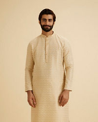Manyavar Men Beige Awesome Aura Kurta Pajama