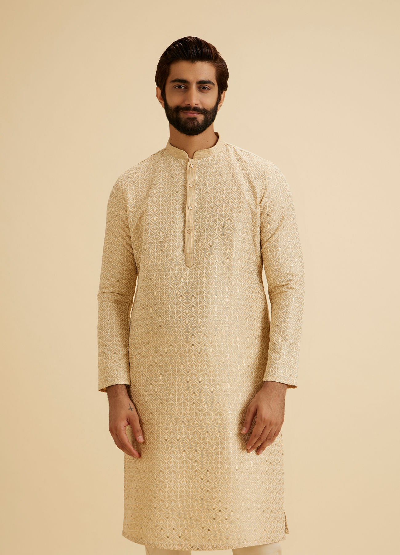 Manyavar Men Beige Awesome Aura Kurta Pajama