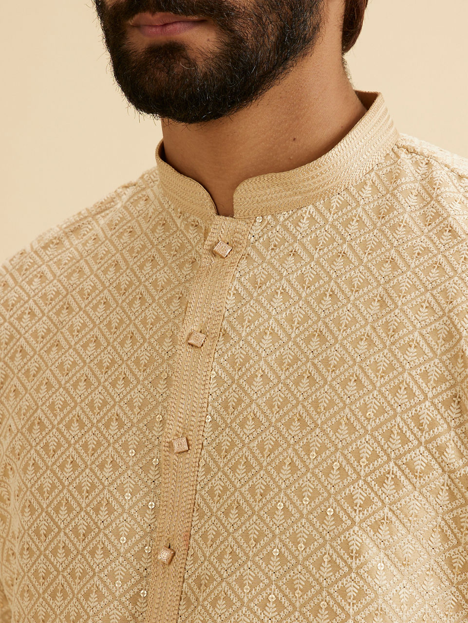 Manyavar Men Beige Awesome Aura Kurta Pajama