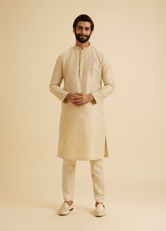 Manyavar Men Beige Awesome Aura Kurta Pajama