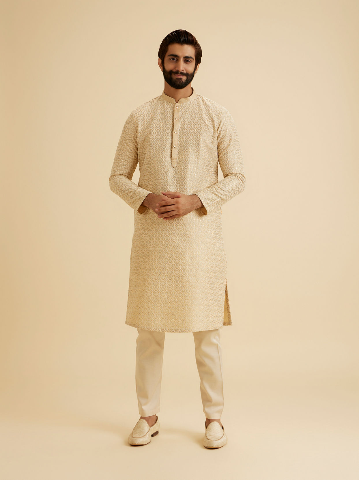 Manyavar Men Beige Awesome Aura Kurta Pajama
