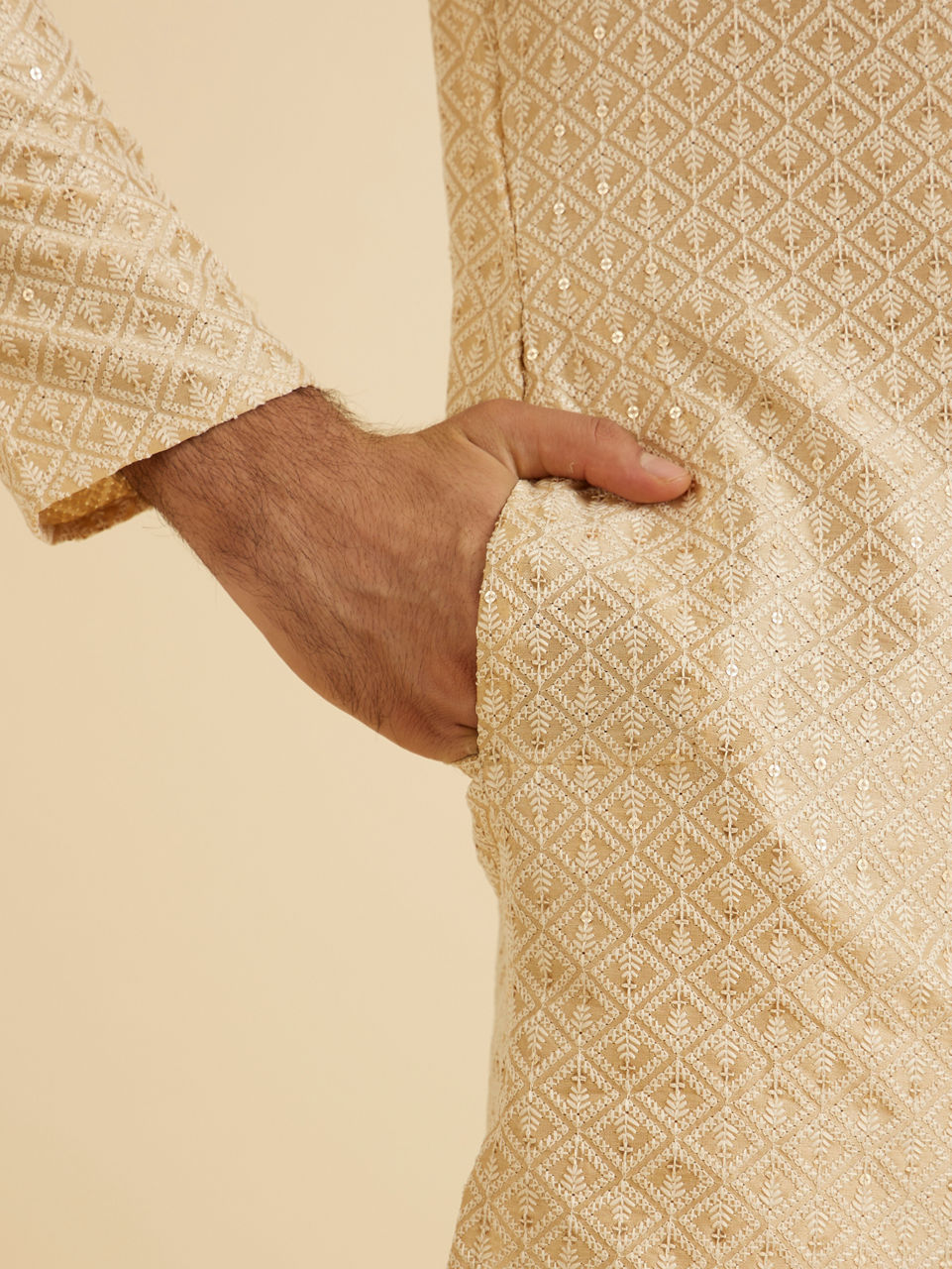 Manyavar Men Beige Awesome Aura Kurta Pajama