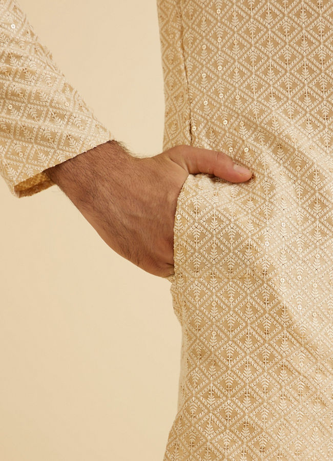 Manyavar Men Beige Awesome Aura Kurta Pajama