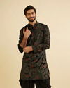 Manyavar Men Ebony Black Paisley Patterned Kurta Set with Rhinestone Work image number 0