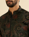 Manyavar Men Ebony Black Paisley Patterned Kurta Set with Rhinestone Work image number 1