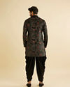 Manyavar Men Ebony Black Paisley Patterned Kurta Set with Rhinestone Work