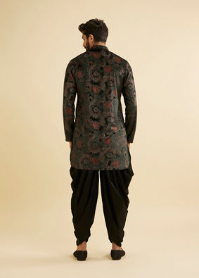 Manyavar Men Ebony Black Paisley Patterned Kurta Set with Rhinestone Work image number 5