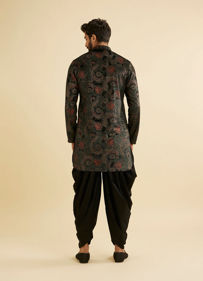 Manyavar Men Ebony Black Paisley Patterned Kurta Set with Rhinestone Work image number 5